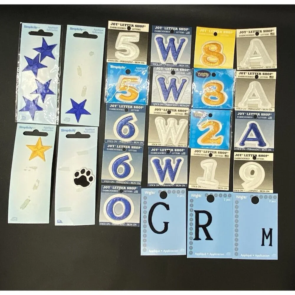 Joy Letter Shop Embroidered Iron On Letters Wrights Simplicity LOT of 24